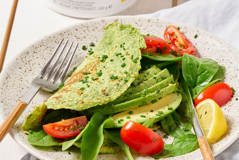 Proteinomelett med spinat og Herbalife proteinpulver